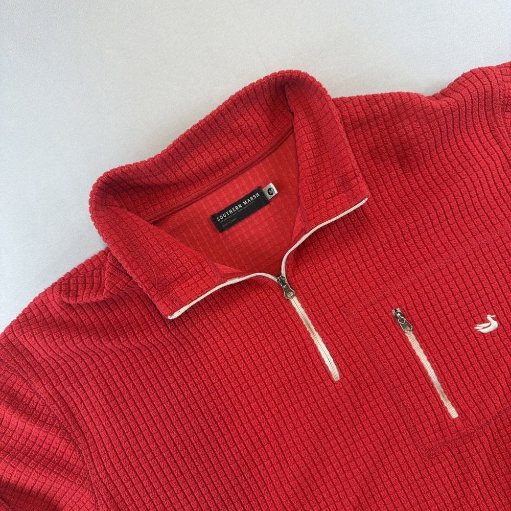 Southern Marsh FieldTec 1/4 Zip Pullover Mens M Red Waffle Knit Performance